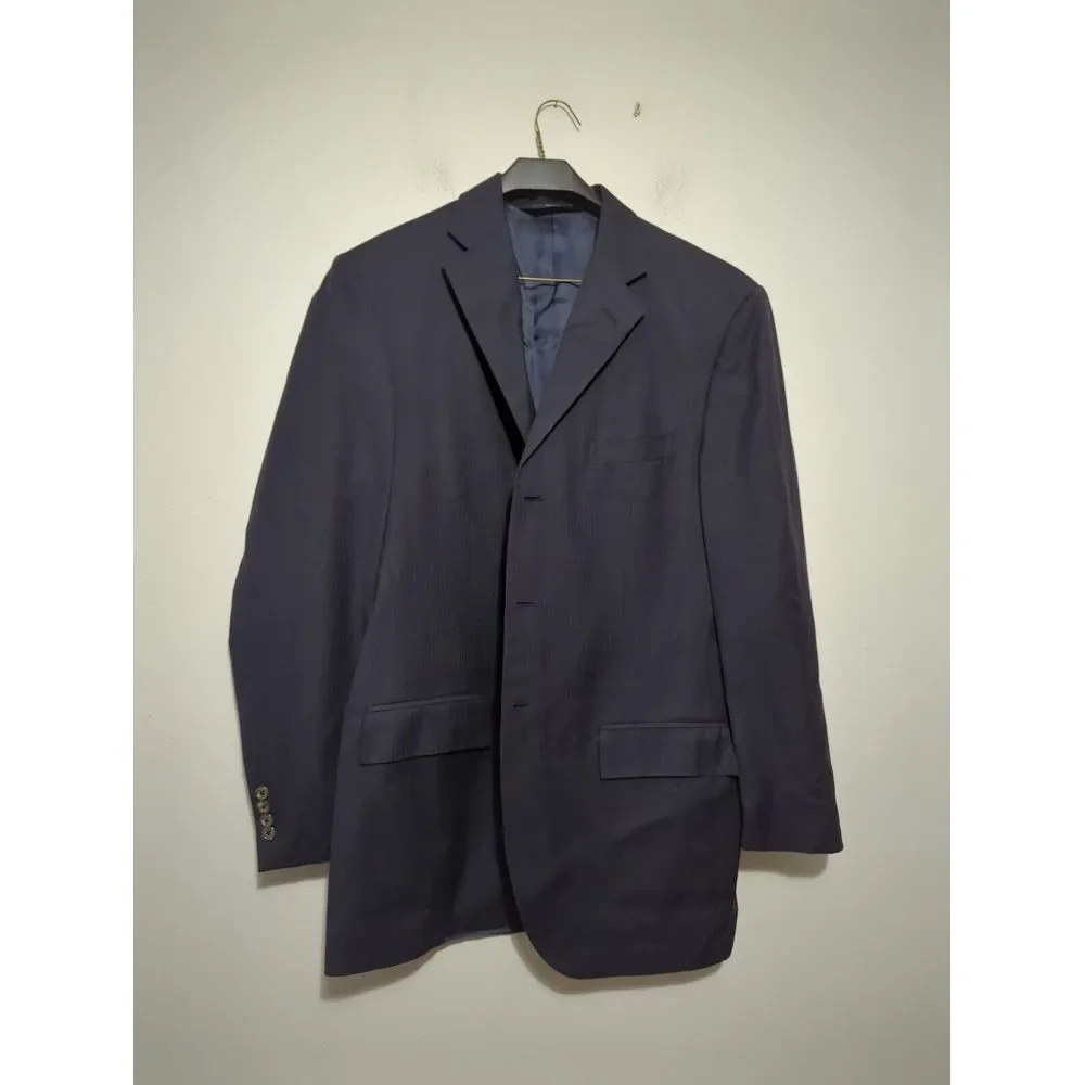 Polo Ralph Lauren Navy Blue Pinstripe Blazer 42L Virgin Wool Made in Italy 3-Btn